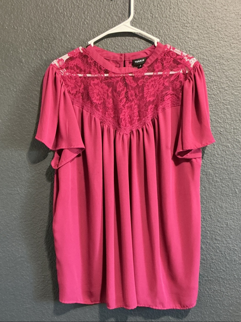 torrid Fuchsia Lace Yoke Flutter Sleeve Top